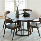 北欧经典实木圆形餐桌现代简约木黑胡桃木圆桌美式复古小户型餐桌