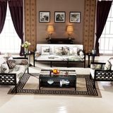 新中式实木沙发 现代简约三人布艺沙发座椅 样板房售楼处定制家具