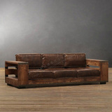 美式LOFT复古铁艺做旧仿古实木沙发组合双三人户型客厅沙发椅卡座