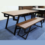 美式复古家具实木铁艺餐桌椅组合 功夫茶几泡茶桌 咖啡桌会议办公