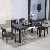 西餐桌饭桌简约现代大小户型餐桌黑色钢化玻璃橡木贴皮餐桌椅组合