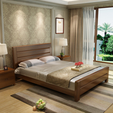高档现代简约胡桃木纯实木床1.8米双人床1.5高箱储物床中式硬板床