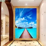 3D立体玄关壁画 唯美蓝天海景壁画墙纸 过道走廊背景墙壁纸墙布