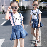 童装女童牛仔裙背带裙夏装2016新款韩版2-5岁儿童短袖半身裙套装