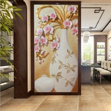 3D浮雕花卉花瓶立体玄关壁画客厅走廊过道墙纸隔断屏风画饰壁纸