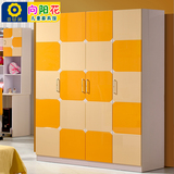 韩式儿童衣柜黄色男孩女孩二三四门储物大衣柜衣橱卧室家具收纳柜