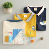 新款可爱t恤女短袖夏季日系原宿童趣室内设计拼色宽松翻领polo衫