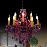 欧式复古乡村客厅紫色水晶玻璃蜡烛挂珠多头酒店咖啡厅铁艺大吊灯