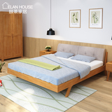 北欧宜家 全橡木床 实木床原木色简易床架双人床1.5米1.8免费装送