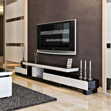 伸缩电视柜简约现代黑白钢琴烤漆钢化玻璃台面小户型客厅电视柜D1