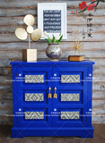 地中海实木彩绘玄关柜美式储物柜装饰柜现代简约客厅深蓝色玄关柜