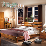现代中式实木床1.8米双人床1.5米床高箱储物床特价卧室婚床原木色
