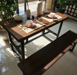 美式loft家具实木复古餐桌长方形铁艺休闲咖啡厅桌椅组合长桌长凳