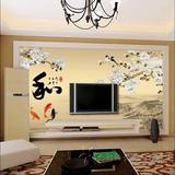 无缝大型壁画3d立体客厅沙发电视背景墙纸壁纸牡丹家和富贵九鱼图