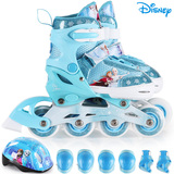 迪士尼儿童轮滑鞋女童宝宝冰雪奇缘公主溜冰鞋可调小孩旱冰鞋全套
