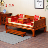 仿古实木罗汉床中式双人床组合沙发南榆木床榻山水雕花实木古代床