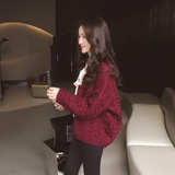 韩国代购2016秋冬新款高腰短款毛衣外套女修身加厚针织开衫小外搭