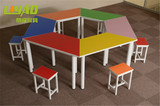 黎耀批发学校家具学生课桌椅彩色组合幼儿园梯形桌少儿美术培训桌
