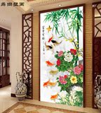 3d立体中式牡丹花卉壁纸 走廊玄关背景墙纸 无缝环保九鱼图壁画