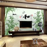 3D立体山水竹子飞鸟壁画 中式水墨环保壁纸 沙发客厅电视背景墙纸