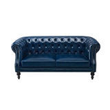 美式新古典后现代沙发 欧式宜家蓝色真皮仿古皮艺沙发小户型定制
