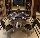 现代简约大理石餐桌椅组合带转盘圆桌8人饭桌不锈钢大理石圆形桌
