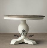 美式实木圆桌新古典橡木餐桌欧式简约实木餐桌复古做旧餐桌椅组合