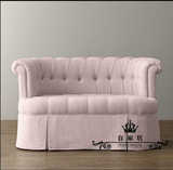 美式法式亚麻布艺半圆单人沙发椅法式客厅休闲沙发椅布艺软包沙发
