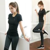 韩国代购女子训练服瑜伽服运动弹力短袖紧身裤健身瑜珈服跑步套装