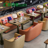 欧式咖啡厅沙发桌椅组合西餐厅甜品店接待沙发卡座实木餐桌椅组合