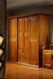 厂家直销全实木衣柜四门现代中式大衣橱整体衣柜定制柚木卧室家具