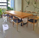 美式复古做旧铁艺实木餐桌椅组合 铁艺原木餐桌办公桌长方形桌子