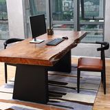 美式LOFT复古电脑桌整板办公会议桌原木餐桌实木个性老板桌书画桌