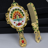 欧式复古镜子套装俄罗斯公主镜梳子镜化妆镜子手柄木梳带礼盒便携