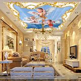 欧式3d大型壁纸奢华天花板吊顶墙纸客厅卧室背景壁纸小天使壁画
