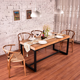 美式实木餐桌简约铁艺长方形会议桌子办公桌椅组合家用书桌写字台