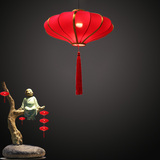 新中式红色布艺圆形灯笼仿古走廊过道阳台酒店大厅茶楼会所吊灯