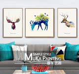 北欧简约麋鹿装饰画组合现代客厅三联画挂画简约沙发墙背景画壁画