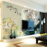 中式大型壁画壁纸 电视墙 背景墙纸壁纸古典荷花鱼荷塘古典水彩