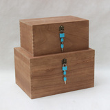 木盒子带锁实木桌面大号复古证件首饰收纳盒木质杂物储物箱木箱