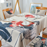 订制 加厚中式棉麻水墨印花桌布 布艺家居装饰餐桌台布 古典荷花