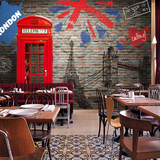 大型壁画英伦复古风格邮箱电话亭咖啡厅酒吧红砖英建筑手绘素描