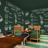 复古个性黑板涂鸦大型壁画甜品奶茶面包店背景墙纸休闲咖啡厅壁纸