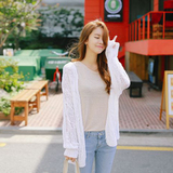 韩国代购镂空针织外套开衫外搭中长款韩版毛线衣弹力纯色气质