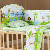 婴儿床围垫床上用品套件全棉可拆洗透气宝宝防撞五件套夏季床围