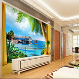 3d大型壁画 地中海风景 海滩椰子沙发客厅电视墙背景壁纸墙纸