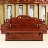 红木床 非洲酸枝木大床 卧室双人床1.8米国色天香床雕刻古典家具