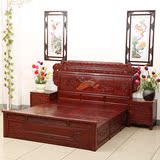 红木床 非洲酸枝木双人床 卧室家具中式古典红木家具檀雕孔雀大床