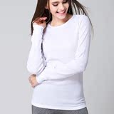 2016春秋装新款女上衣t恤韩版弹力修身打底衫纯白色纯棉透气长袖