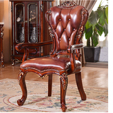 欧式餐椅 实木新古典椅子 售楼处洽谈桌椅 酒店家具皮艺椅子现货